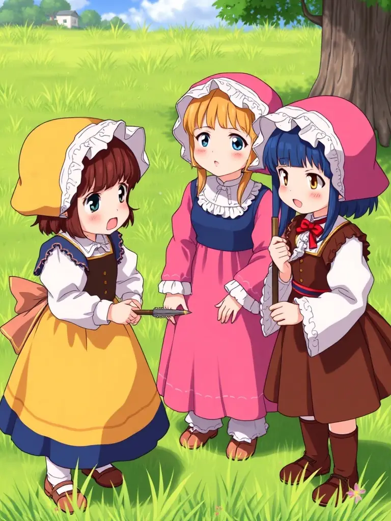 A group of children participating in a historical reenactment activity, dressed in period costumes and learning about local history.