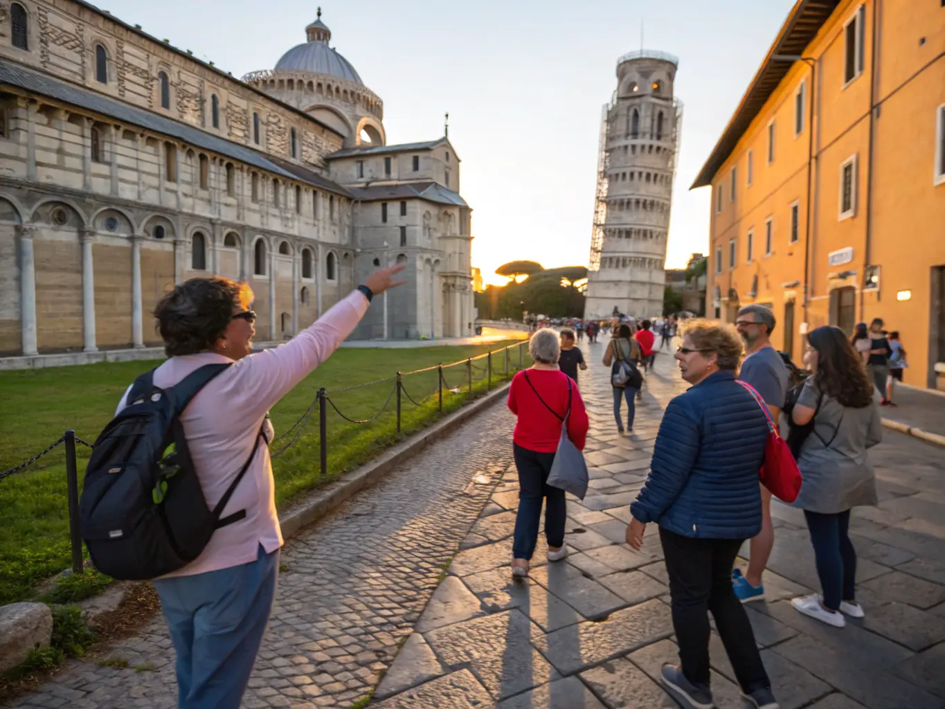 A photograph showing participants on a guided historical walking tour of Livarot, led by a knowledgeable member of SOCIETE HISTORIQUE DU CANTON DE LIVAROT ET DE SES ENVIRONS, highlighting the architectural and cultural landmarks.