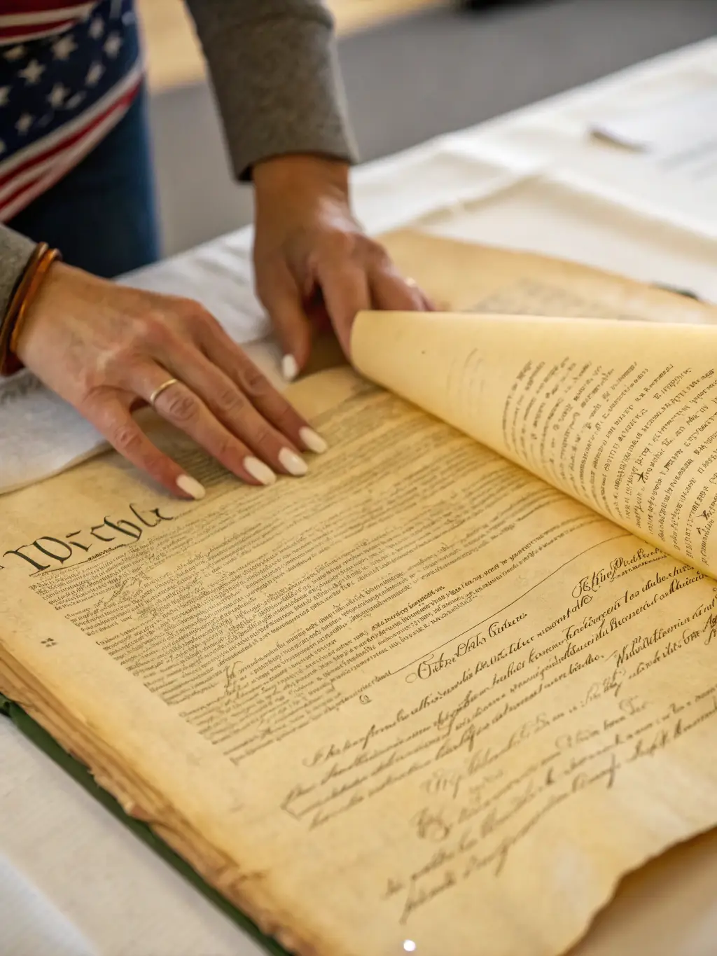 An image of a historical document being carefully archived and preserved by a member of the historical society.